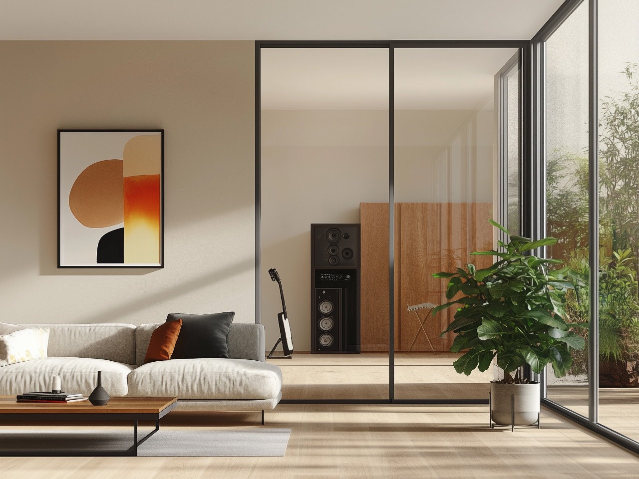 internal glazed doors between living room and music room